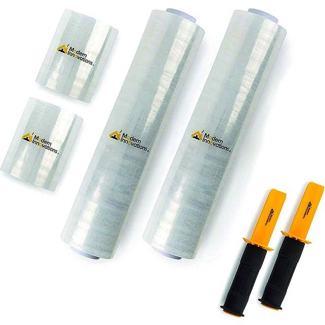 Modern Innovations Clear Stretch Wrap Roll Bundle - (2) 15 Rolls  (2) 5 Rolls  (2) Handles (4000 Feet) Shrink Wrap for Moving  Packing Supplies for Wr