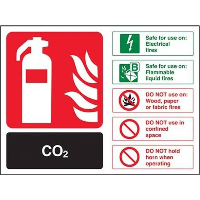 VSafety Co2 Id Fire Extinguisher Sign - Landscape - 200mm x 150mm - Self Adhesive Vinyl
