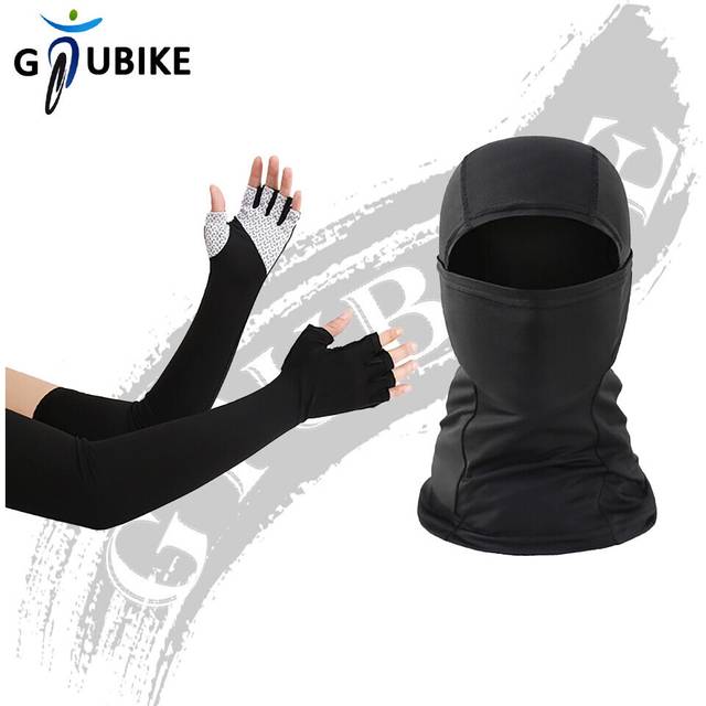 (a-Black) GTUBIKE Sunscreen Balaclava And Sleeve Unisex Outdoor Anti-UV Half-finger Glove Sleeve Breathable Masked Riding Hiking Headwear