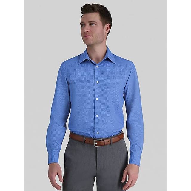 Haggar Men's Smart Wash Classic Fit Geo Dress Shirt Navy Fancy - Size: 16 1/2 32/33