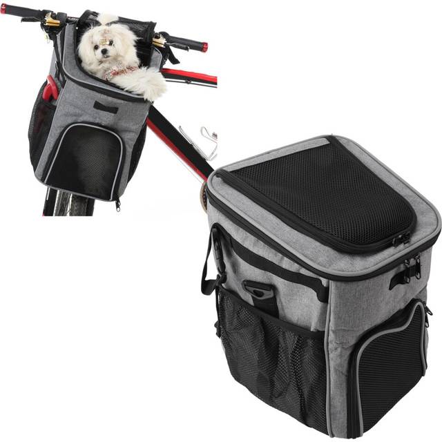 Chronus Dog Bike Basket, Waterproof Pet Bike Carrier, Removable Front Carrier Backpack with Side Pockets, Protable Pet Travel Bag for Outdoor, Road