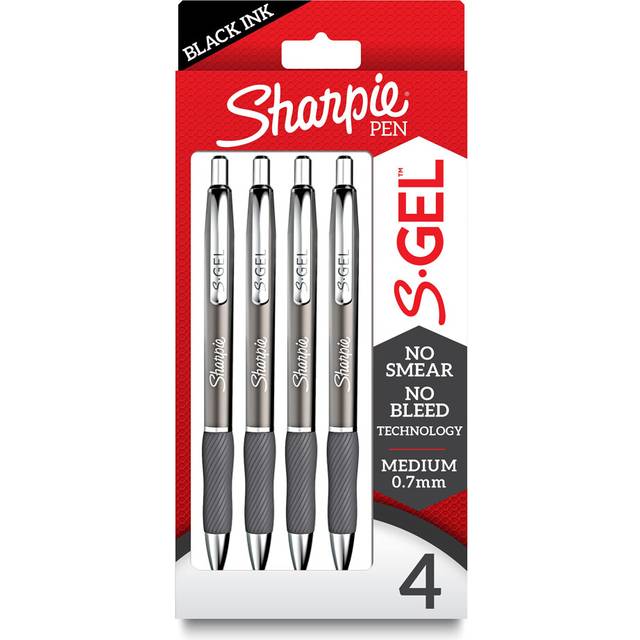 SHARPIE S-Gel  Gel Pens  Sleek Metal Barrel  Gunmetal  Medium Point (0.7mm)  Black Ink  4 Count
