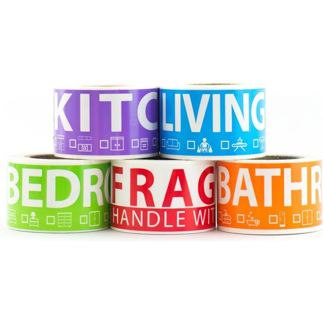 250 Home Moving Labels for 1 Bedroom House. 50 Labels Per Room  5 Color Coded Label Rolls. Fragile Label Included. For Moving Boxes  Moving Supplies