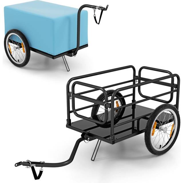 Foldable Bike Cargo Trailer Bicycle Trailer w/Oxford Cloth Cover-Blue