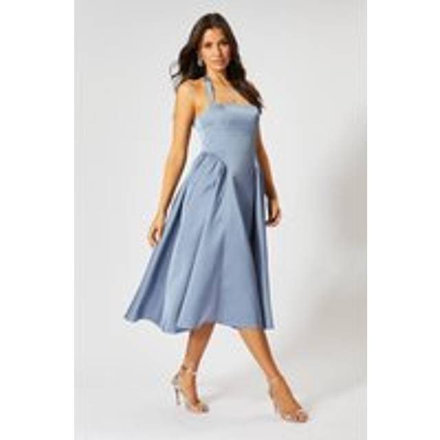 MissPap Womens Satin Halterneck Midi Bridesmaid Dress - Blue - Size 12 UK