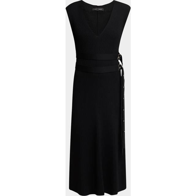 Madeline Rib-Knit Belted Midi Dress - BLACK - X-Small