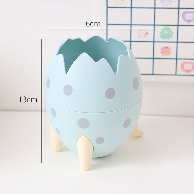 (Blue) Kawaii Dinosaur Egg Pen Holder Makeup Storage Box Desktop Organizer Stand