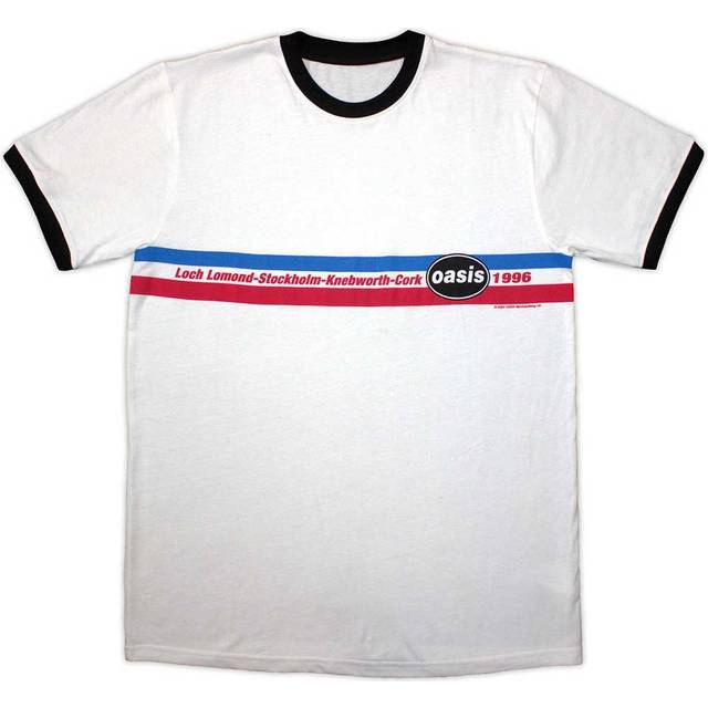 (XL, White) Oasis 1996 Tour Horizontal Stripes Ringer T Shirt