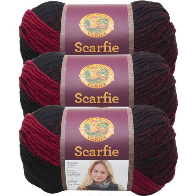 (3 Pack) Lion Brand Yarn Scarfie Bulky Yarn  Cranberry/Black