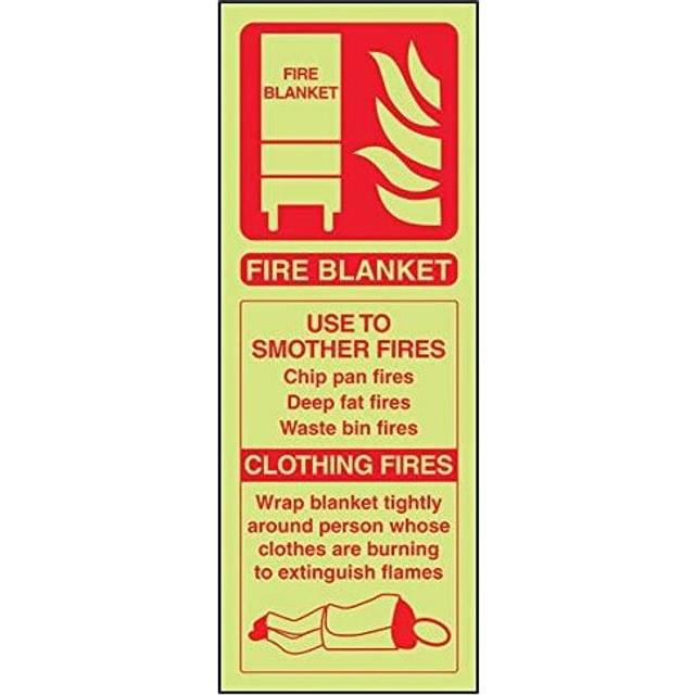 VSafety Glow In The Dark Fire Blanket Id Fire Extinguisher Sign - 75mm x 200mm - Rigid Plastic