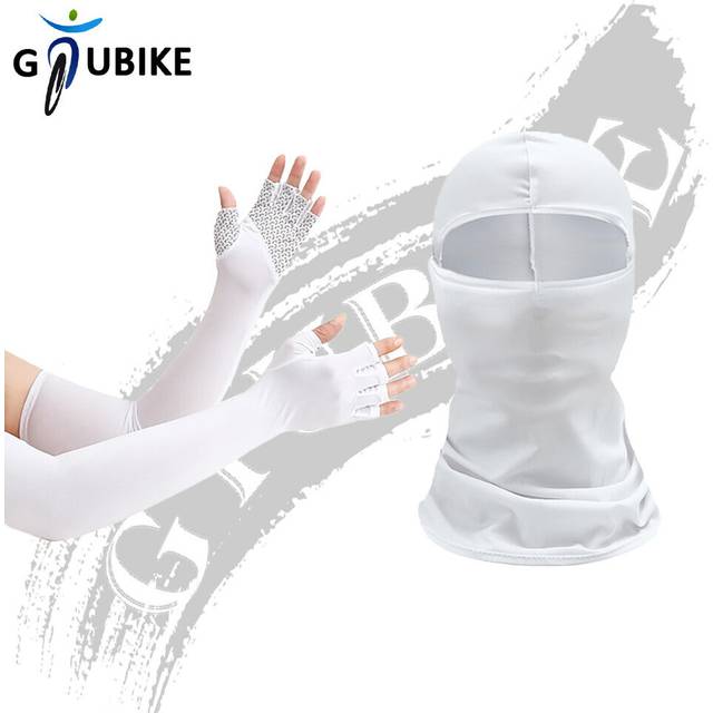 (a-White) GTUBIKE Sunscreen Balaclava And Sleeve Unisex Outdoor Anti-UV Half-finger Glove Sleeve Breathable Masked Riding Hiking Headwear