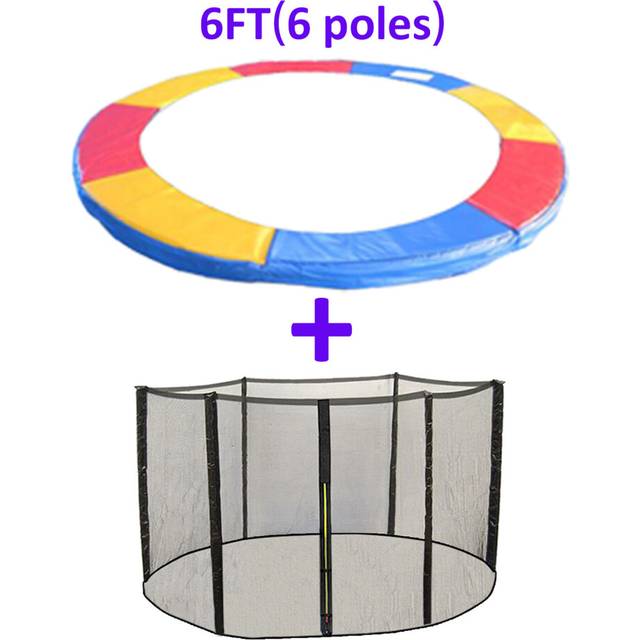 (6FT - 6 Pole, Tri-colour) Greenbay Trampoline Replacement Safety Spring Cover Padding Pads + Safety Net Enclosure Surround Bundle
