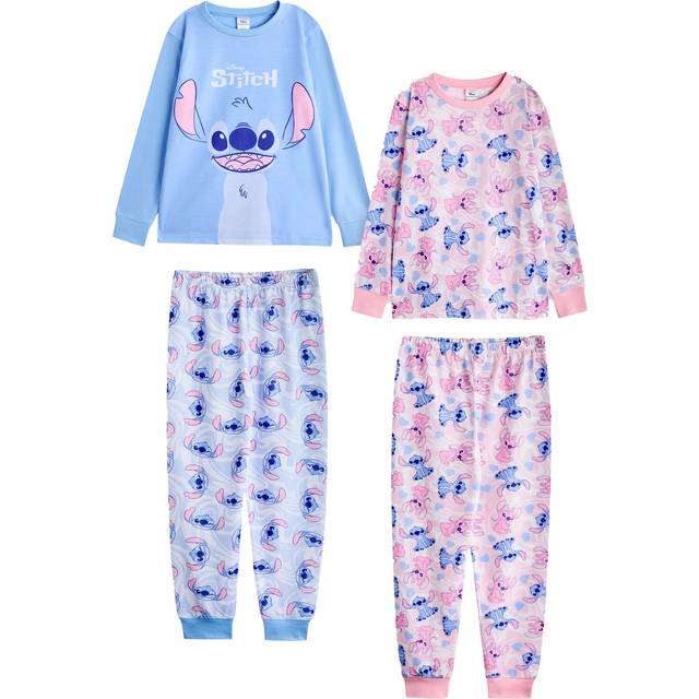 (11-12 Years, Pink/Blue) Lilo & Stitch Girls Stitch & Angel Long Pyjama Set (Pack of 2)