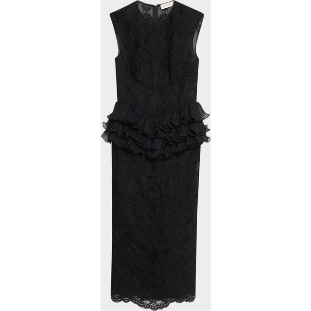 Crush Lace Frill Midi Dress - BLACK - 2 (US 8)
