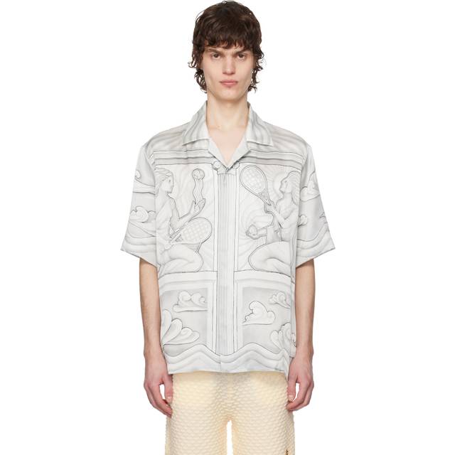 Casablanca Short Sleeve Cuban Collar Shirt in Sacred Stone - Grey. Size S (also in XL/1X). (S)