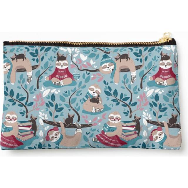 Makeup Bag Hygge sloth small scale pale blue and red Cosmetic Organizer Tyvek Paper Bags Zipper Pouch