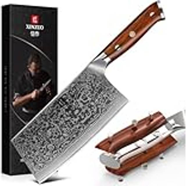 XINZUO Cleaver Knife, Damascus Steel 7 tum kinesisk kockkniv Professionell slaktkniv Skarp kökskniv Kött Grönsakskniv, Ergonomisk rosenträhandtag-Yu serien