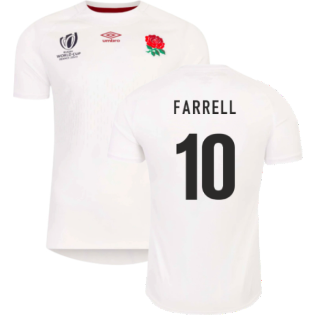 England RWC 2023 Home Rugby Jersey (Kids) (Farrell 10) White Polyester Made By: Umbro