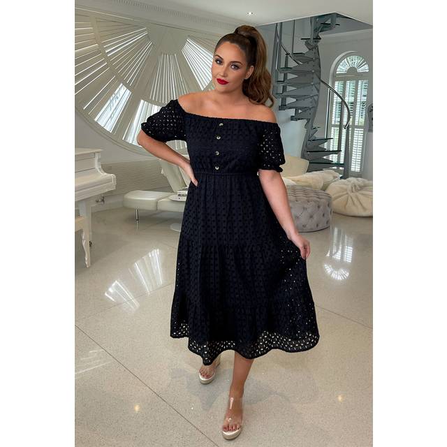 Broderie Anglaise Bardot Tiered Midi Dress
