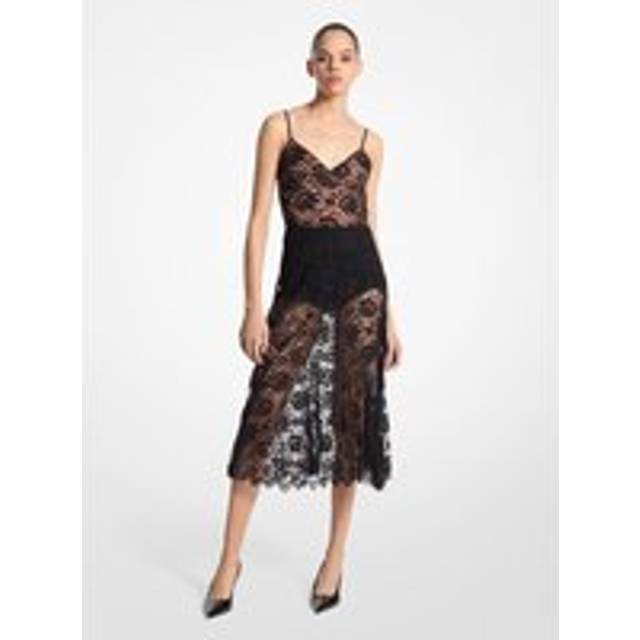 MK Crushed Floral Lace Slip Dress - Black - Michael Kors - UK 6