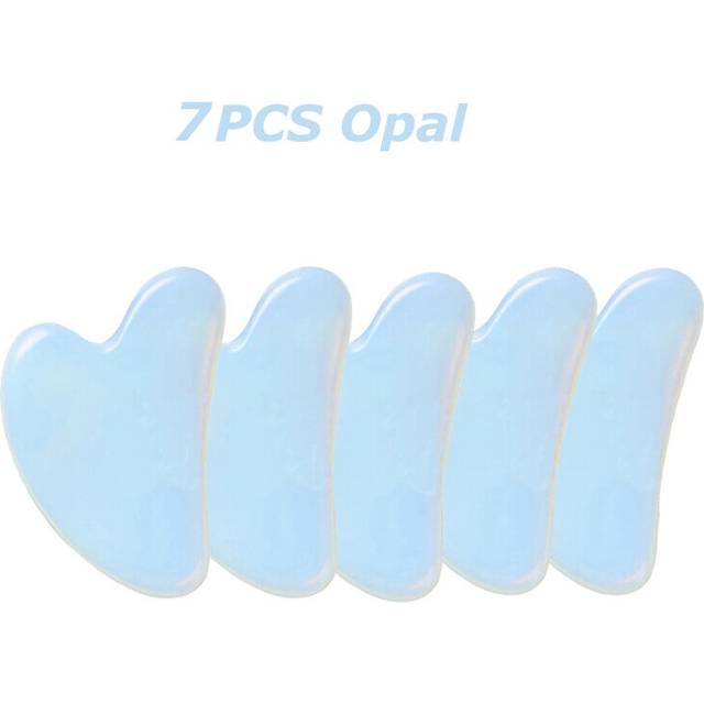 (a-7pcs opal) 7pcs/ Gouache Scraper Rose Quartz Jade Guasha Stone Board Jade Massagers For Face Gua Sha Scraper Body Acupuncture Face  Lifting