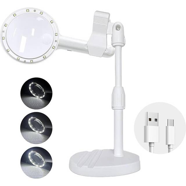 30X 60X Magnifying Glass with 12LED Lights and Stand,Lluminated Magnifier Reading for Seniors Read
