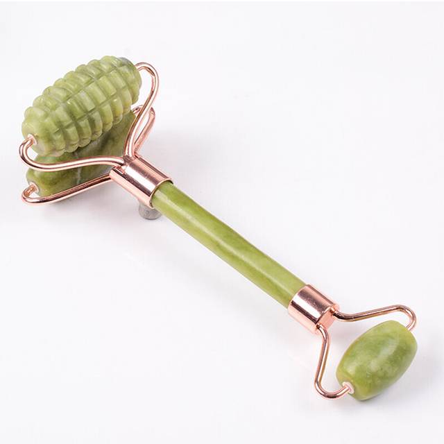 (a-Helu jade) The New Sawtooth Double Big Roller Face Massage Tool Natural Rose Quartz Body Eye Neck Healing Stone Health Care Beauty Massager