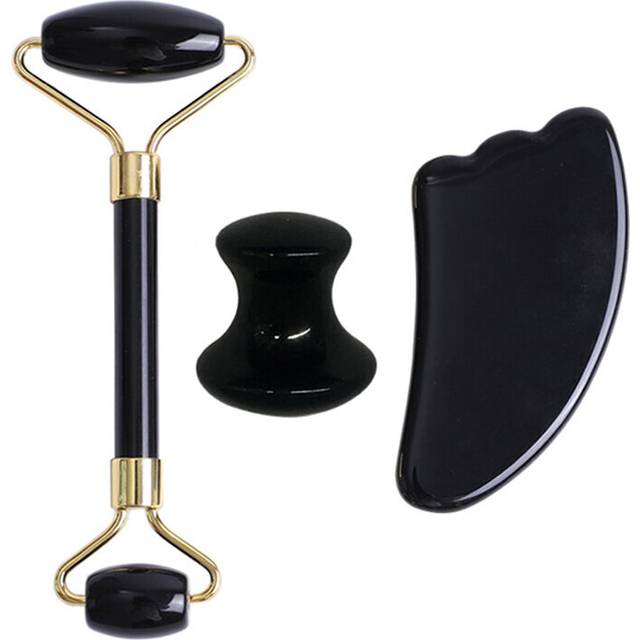 (a-type 3) Natural Obsidian Guasha Gouache Scraper Jade Roller Massager For Face Massage Stone Body Back Beauty Slimming Skin Care Tool Set