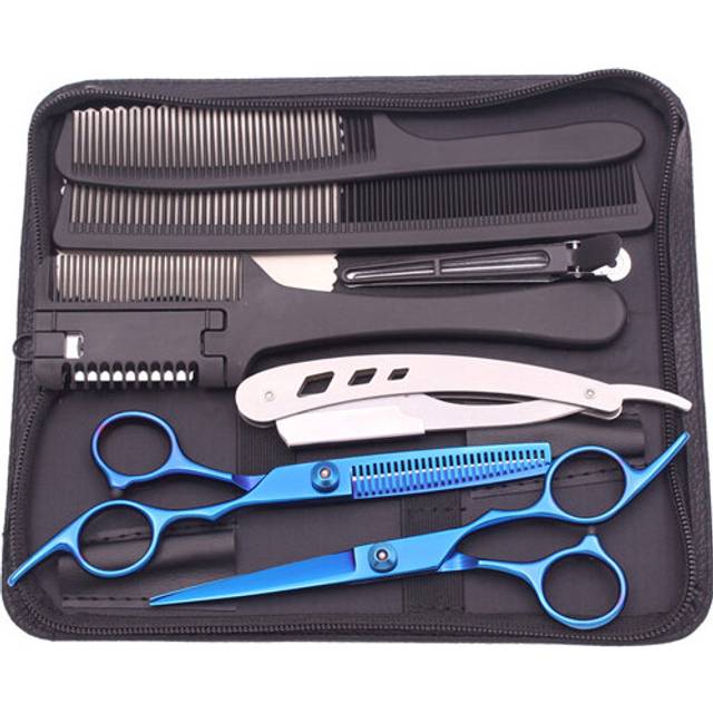 (Blue) 6'' Hair Scissors Thinning Hairdressing Razors Com Set
