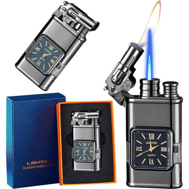 (Gun) Lighter, Dragon Torch Lighter with Quartz Dial, Adjustable Windproof Jet Lighter with Visible Fuel Window, Refillable Butane Lighter