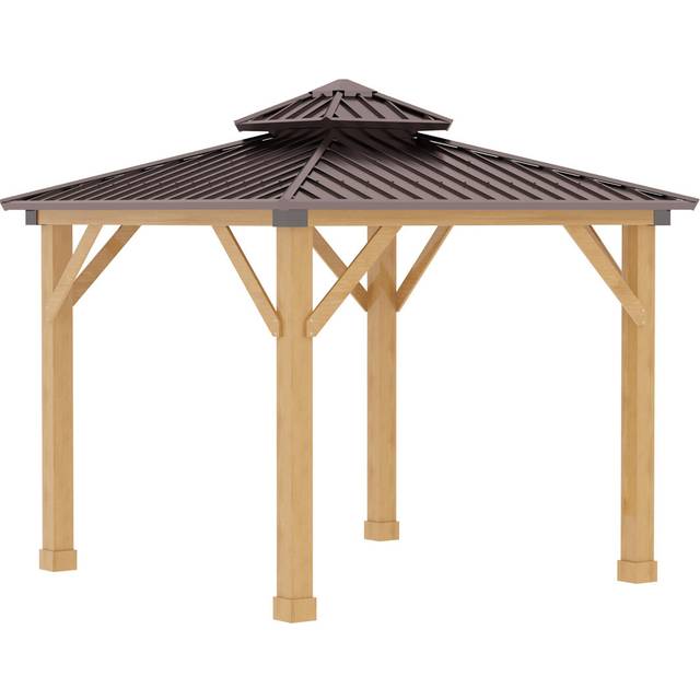 25 Ft. W x 25 Ft. D Solid Wood Hardtop Gazebo - Brown (300cm W X 300cm D X 300cm H)