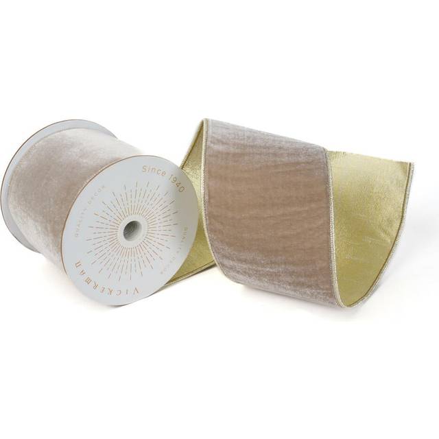 Vickerman QK242325 4 in. x 10 Yards Champagne Velvet Back Wired Ribbon