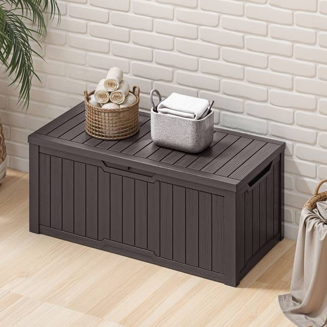 450l Lockable Garden Storage Box,Large Deck Box - Black (59.5cm H X 142cm W X 67.5cm D)