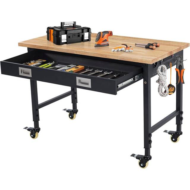 51cm W Manufactured Wood Top Height-Adjustable Workbench - Beige (70.6cm H X 51cm W X 122cm D)
