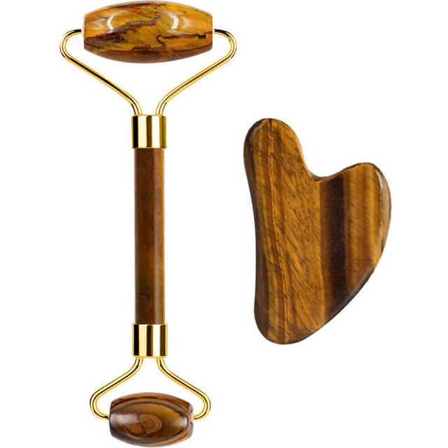(a-type 7) Tiger Eye Stone Gouache Scraper Jade Roller Massager For Face Natural Gouache Stone Face Roller Jade Massager GuaSha Scraper Set