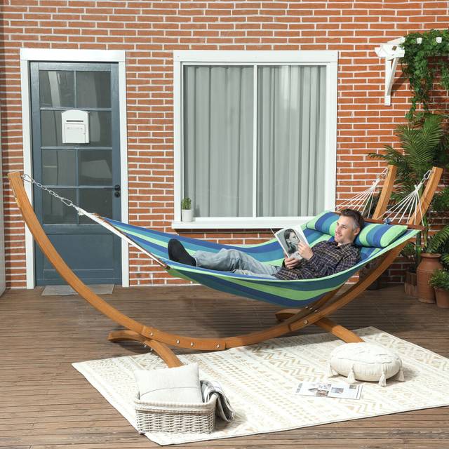 Outsunny Blue Wooden Hammock with Frame - 120 x 118 x 310cm