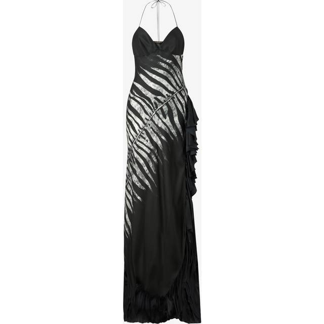 Roberto Cavalli Long Dress With Zebra Print - Female Slip Dresses Black/white