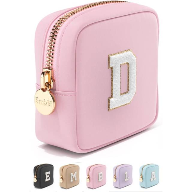 Preppy Makeup Bag Travel Cosmetic Pouch  Cute Make up Case with Personalized Initial  Girls Zipper Pouch Purse Cosmetics Organizer Tote  Waterproof Tr