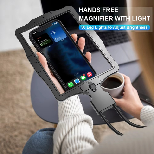 5X Hands Free Magnifying Glass for Reading Magnifier with 50 LED and Switchable Lens Seniors Repair Sewing Newspaper