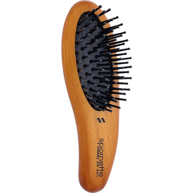 Spornette Carry On Wooden Handle Oval Cushion Mini Hair Brush #30-C Travel Size Brush Fits in Purse or Carry-On Bag for Quick Brush Outs  Detangling
