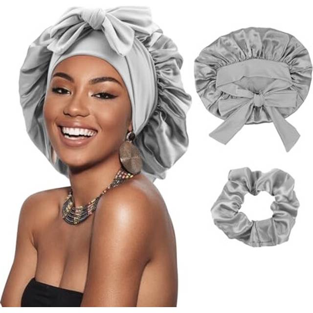 Satin Braid Bonnet for Women Silk Bonnet for Sleeping Sleep Cap with Elastic Tie Band Night Cap for Long Curly Hair Locs