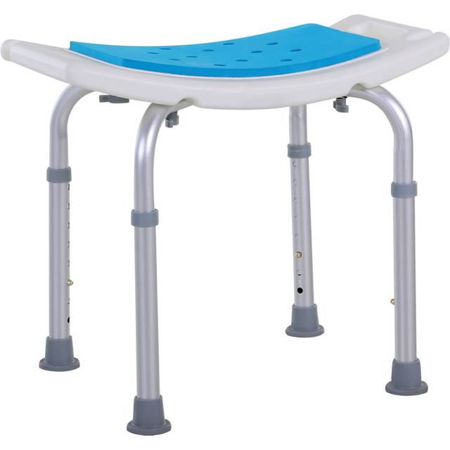 HOMCOM Adjust Aluminium Bath Stool Spa Chair Non-Slip w/ Shower Hole, Blue