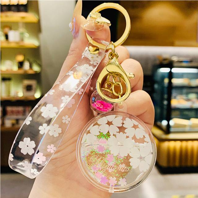 (White) Adorable Liquid Sakura Keychain Stylish Acrylic Bag Ornament Perfect Gift