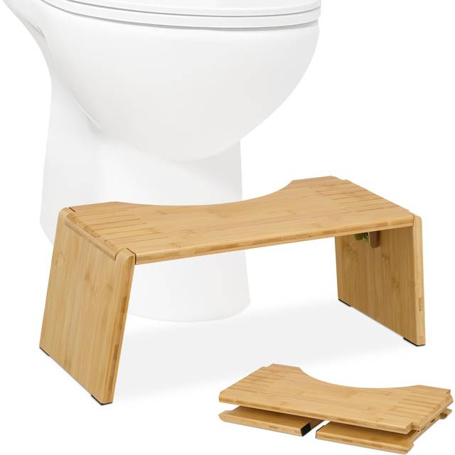 Toilet Stool, Folding Bathroom Step for Adults, Bamboo, 19x48.5x20 cm, Healthy Squatting Position, Natural - Relaxdays