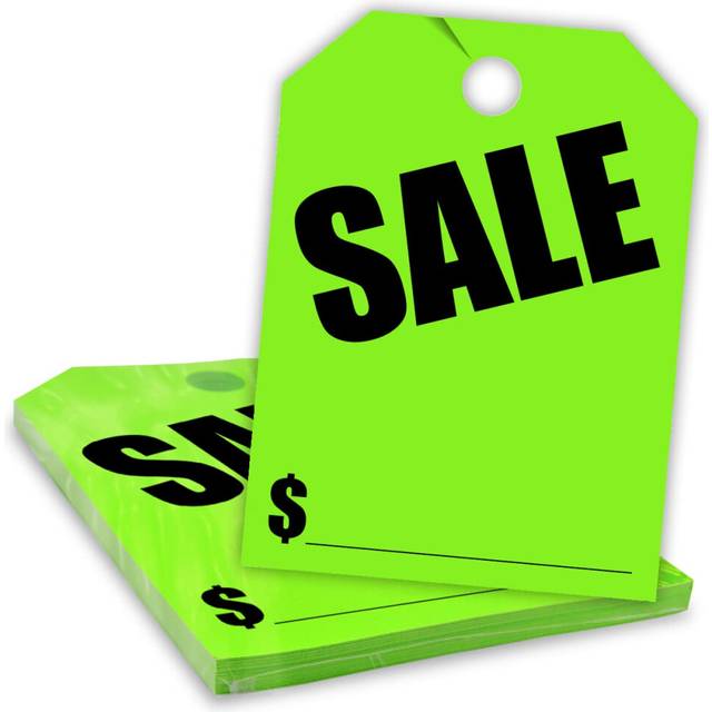 "Versa-Tags Car Mirror Hang Tags - 8.5"""""""" x 11.5""""""""  Slogan-Sale  Pack of 50  Perfect for Auto Dealership Supplies & Car Lots Fluorescent (Green  50)"