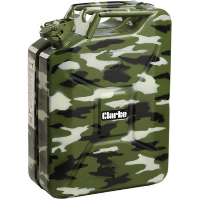 CLARKE JERRY CAN 20 LITRE METAL FUEL PETROL DIESEL 20L CAMOUFLAGE UN20LC
