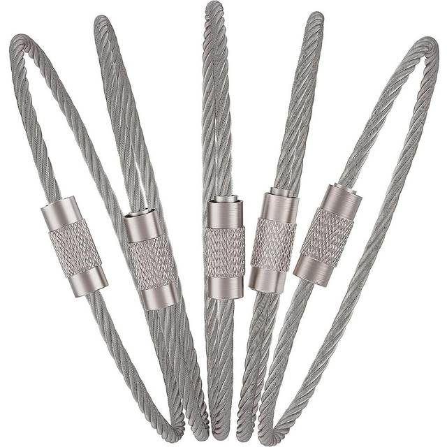(As show, One size) 6 Inch Wire Keychain Cable Large Stainless Steel Key Ring Loop Holder Heavy Duty Luggage Tag Keeper50 Pack
