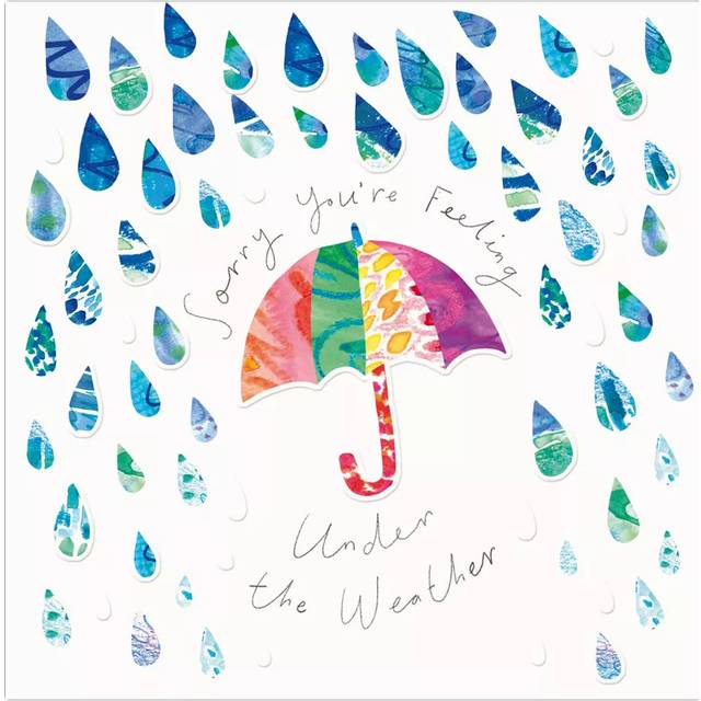 Woodmansterne Umbrella Raindrops Get Well Card