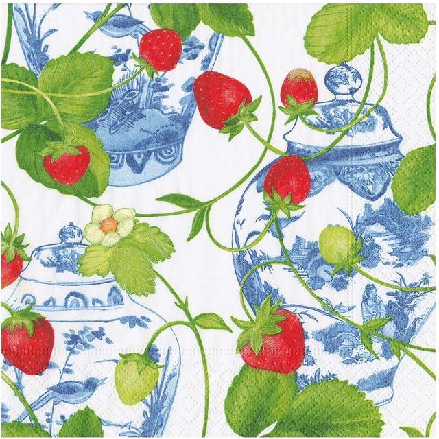 Strawberries & Cream Caspari Paper Table Napkins 33 Cm Square 3 Ply Lunch Napkin