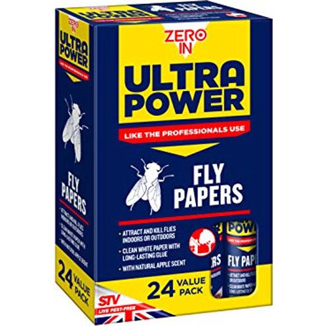 ZER508 Ultra Power Fly Papers (Poison-free, Kills Insects, Use in Homes, Outbuildings and Commercial Premises), Pack of 24, 5x9.5x15.5 cm